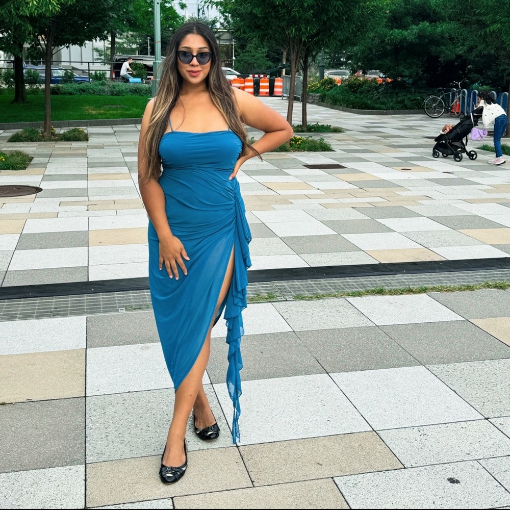 Teal slit dress